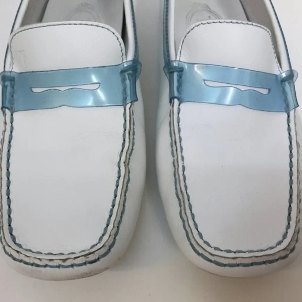Tod's White & Blue Driving Loafers 5 1/2 - Picture 4 of 6